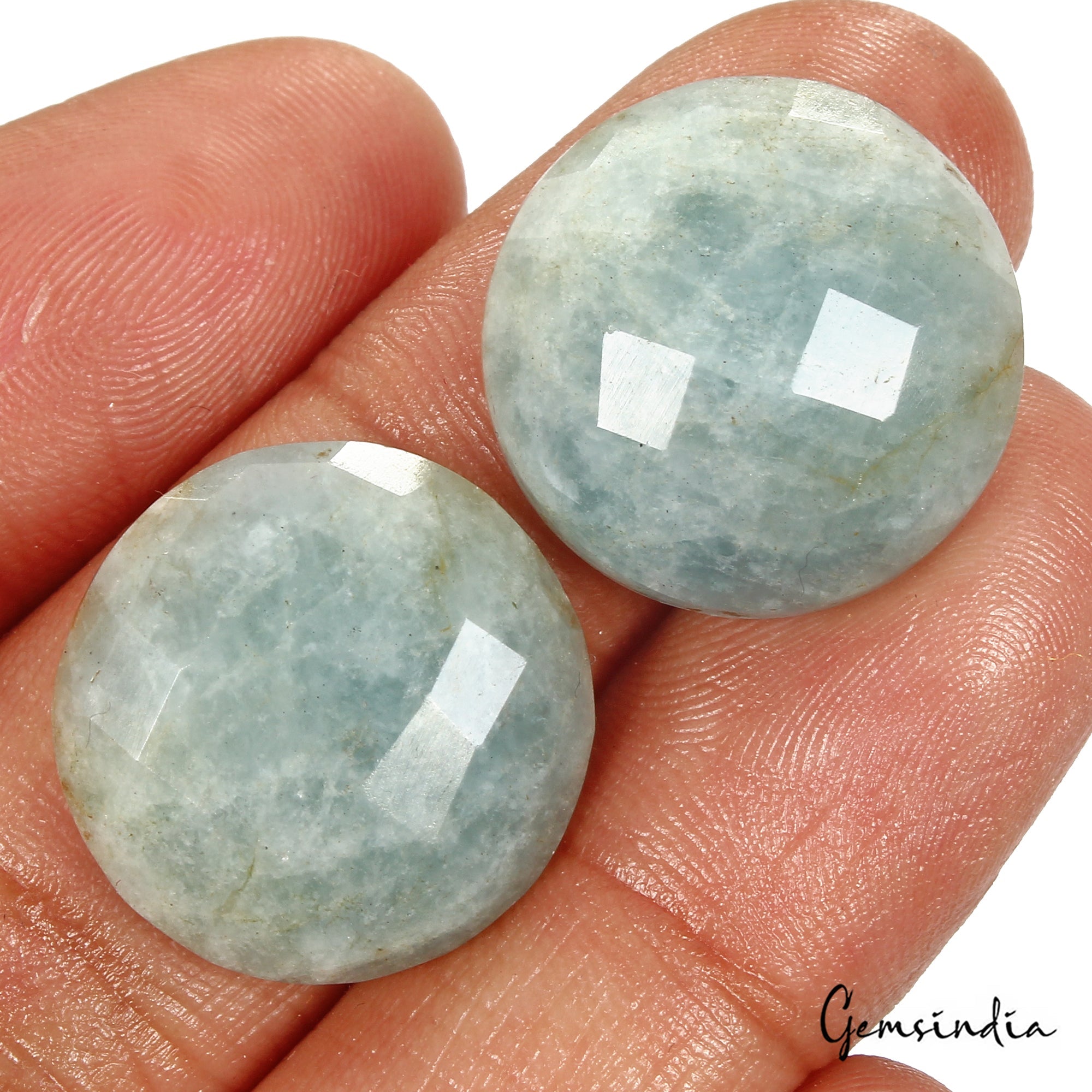 Certified 33.60 Cts/2 Pcs Natural Unheated Blue Aquamarine Round Loose Gems Pair