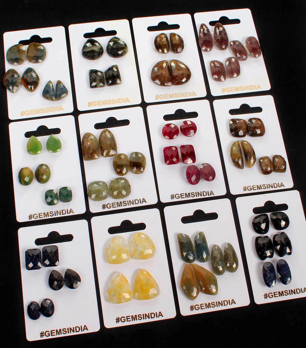 33 Pair Natural Ruby Emerald & Sapphire Gemstone Lot Matching Pair For Earrings