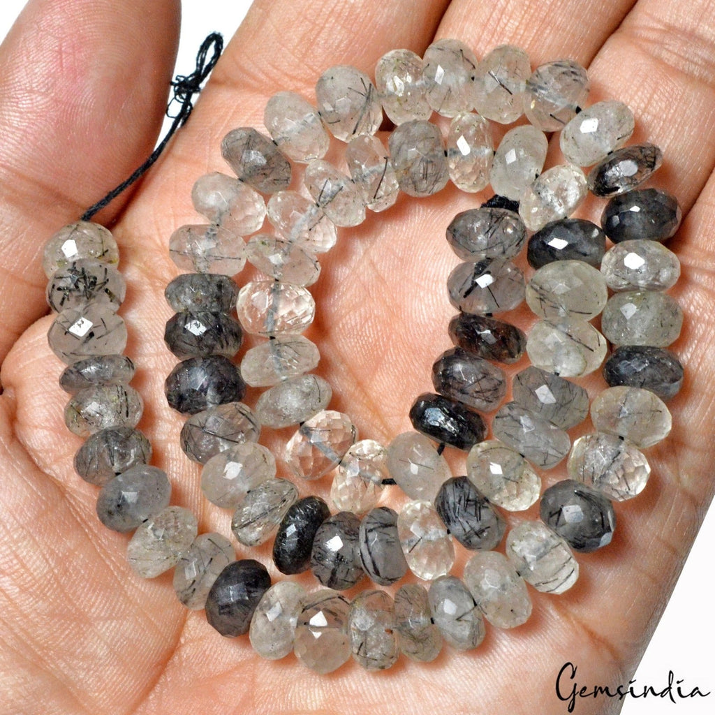 238.90 Ct Natural Rutile Round Faceted Center Drilled Beaded Gemstone Strand 15"
