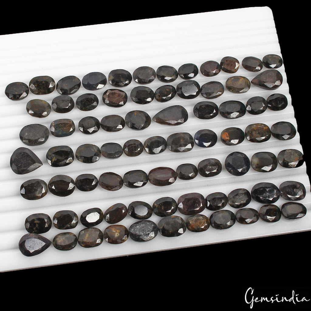 600 Cts/76 Pcs Natural Untreated Black Sapphire Mixed Faceted Cut Loose Gems Lot