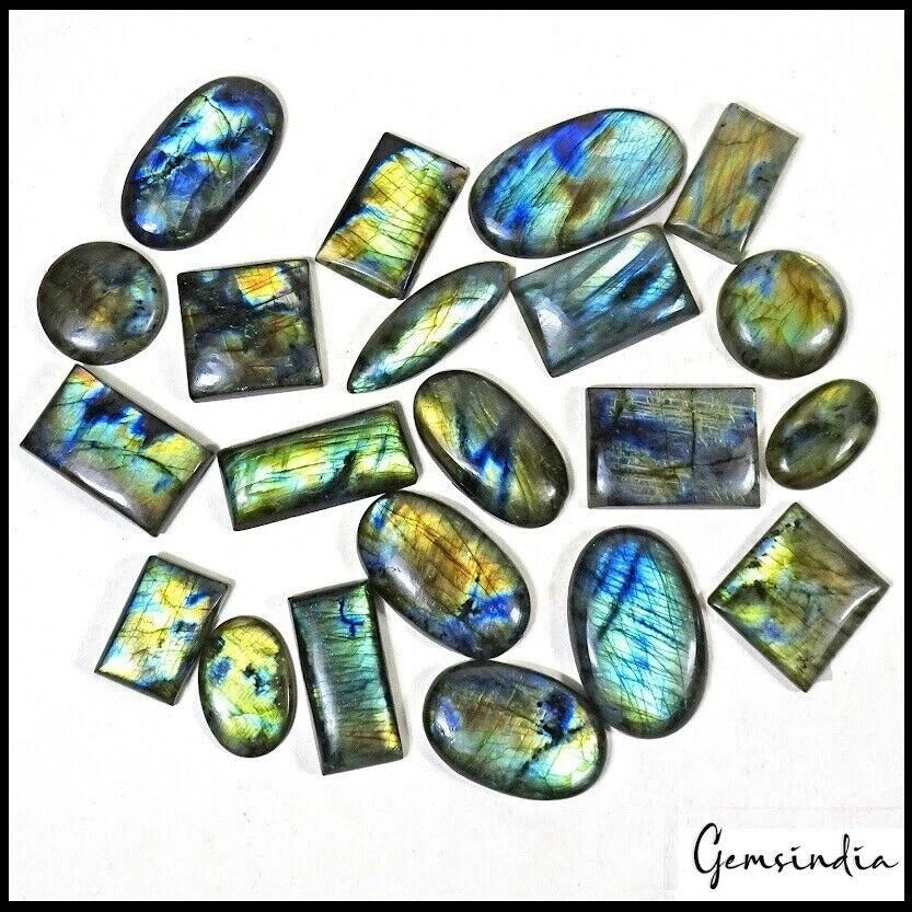 1100 Cts/21 Pcs Natural Untreated Multi Color Shine Labradorite Mix Cab Gems Lot