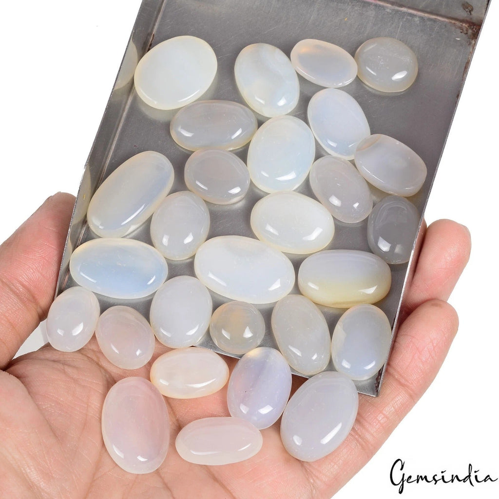 500 Cts/28 Pcs Natural Untreated White Onyx Oval Cab Loose Gems Lot For Jewelry