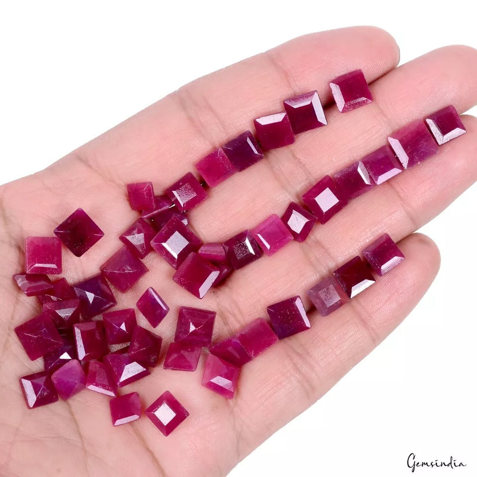 50 Pcs/6-9mm Natural Pink Red Ruby Princess Square Cut Ring Size Loose Gemstones