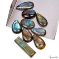 Labradorite Lot, Cabochon, Blue — 9 Pieces, 26mm to 42mm, 248.00 Ct
