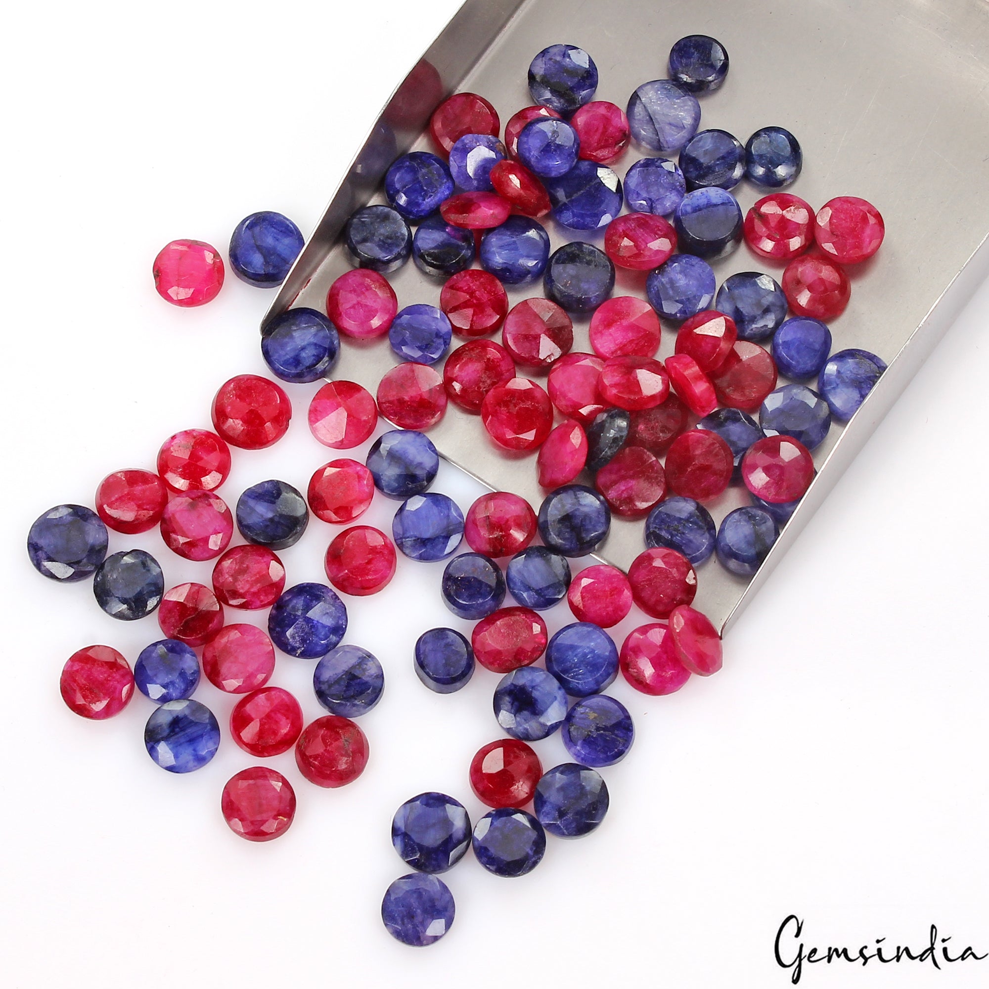 Blue Beryl Lot, Loose Gemstone, Color Enhanced, Red — 95 Pieces, 8mm to 10mm, 263 Ct