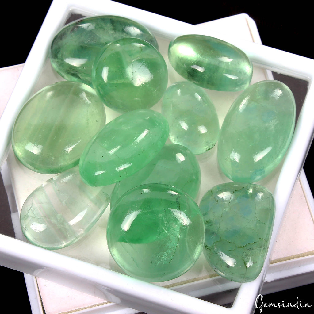 11 Pcs Natural Fluorite 23-36mm Mix Cabochon Green Flat Back Untreated Gemstones