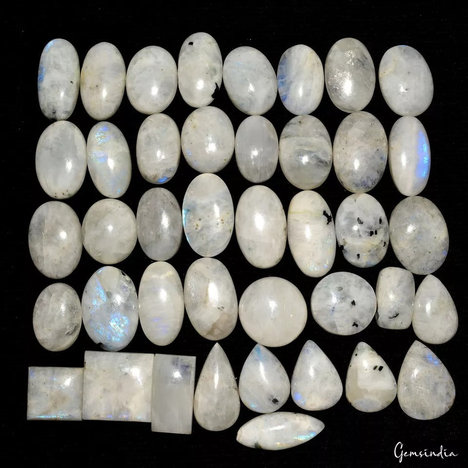 1400 Ct Natural Blue Shine Moonstone Mix Cab Loose Jewelry Gemstones Lot~41 Pcs