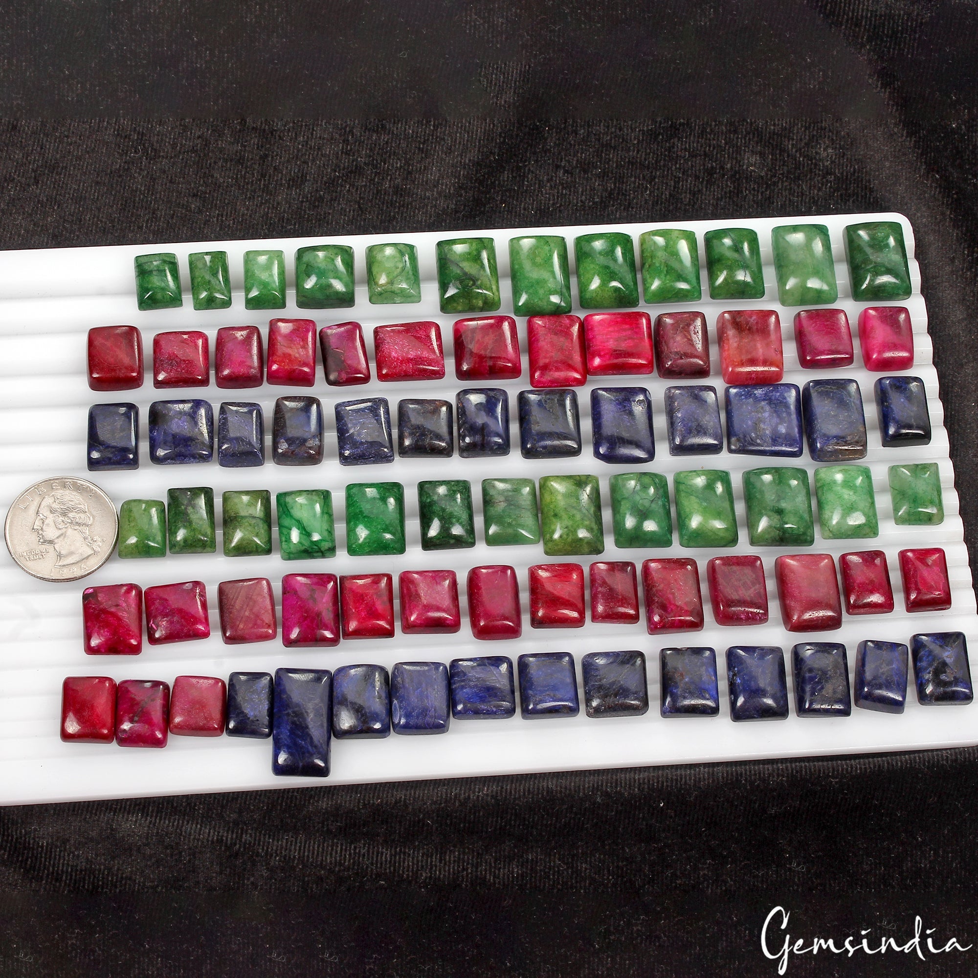 1300 Ct Natural Ruby Emerald Sapphire Mix Cabochon Shape Loose Gemstones~80 Pcs