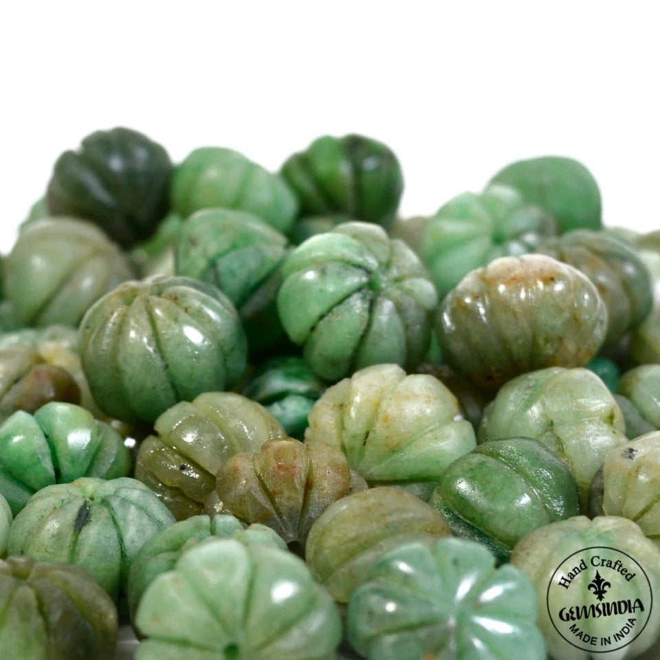 1000 Ct Natural Green Emerald Pumpkin Carving Drilled Loose Beads Lot 65 Pcs