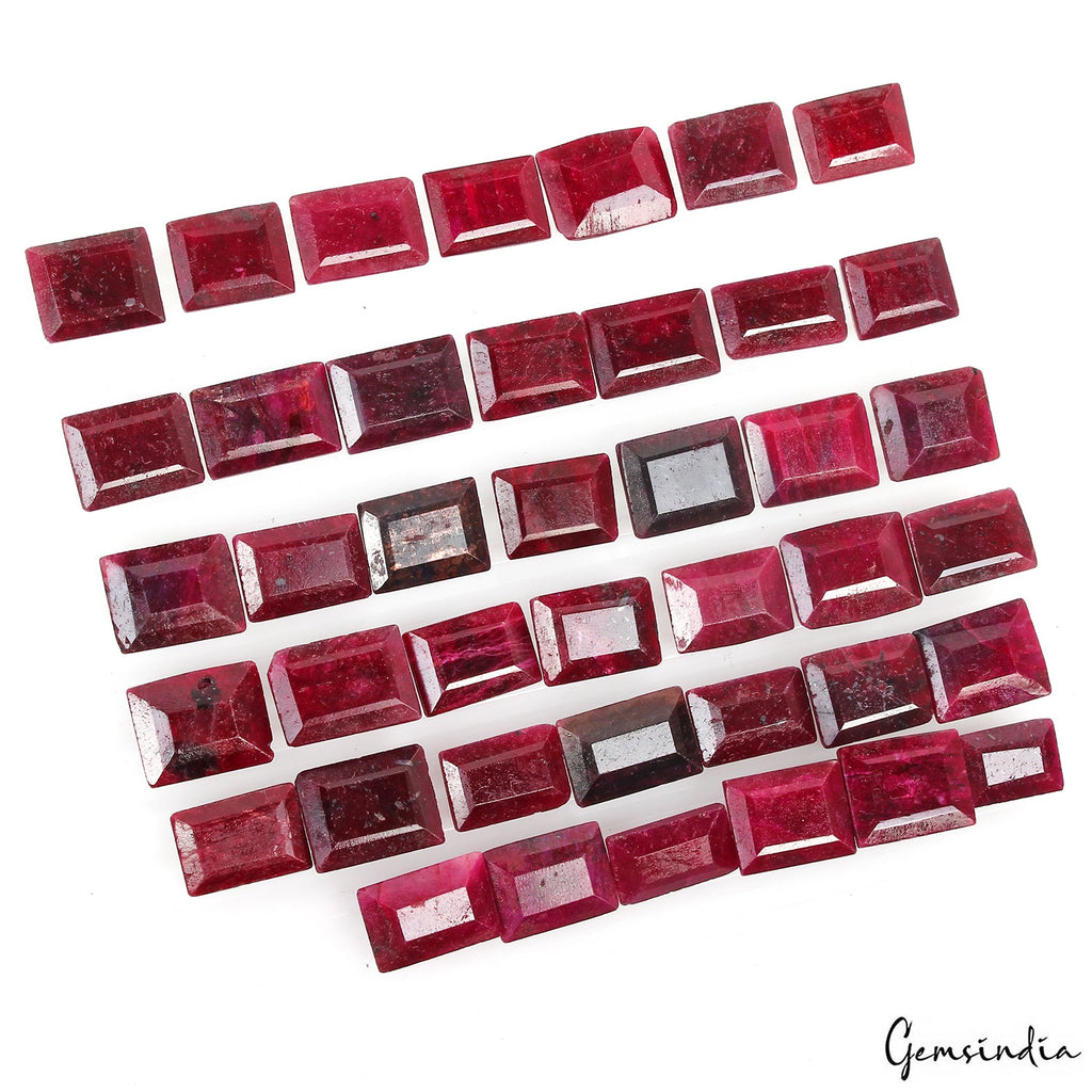 500 Ct Natural Red Ruby Rectangular Cut Faceted Loose Wholesale Gems Lot 41 Pcs