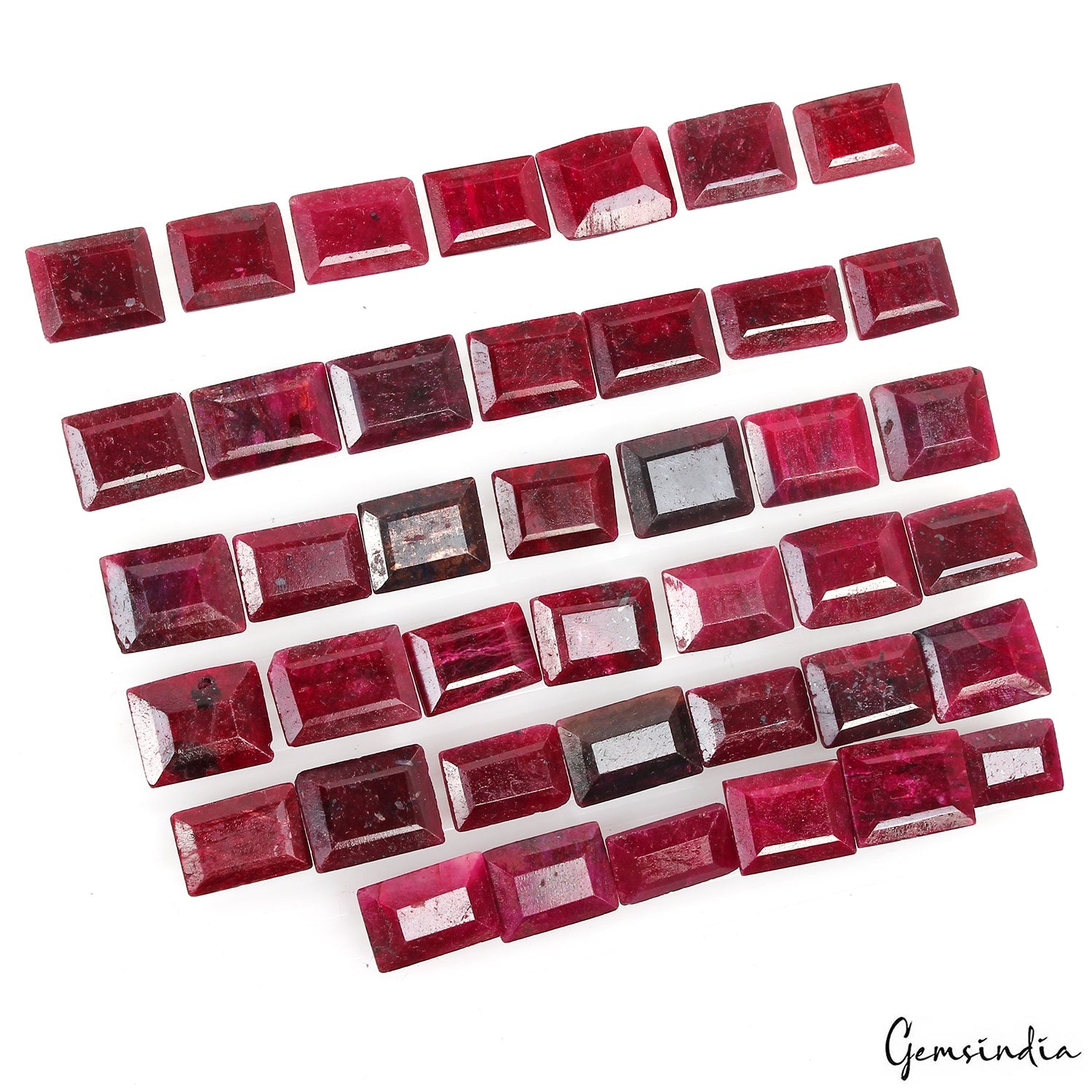 500 Ct Natural Red Ruby Rectangular Cut Faceted Loose Wholesale Gems Lot 41 Pcs