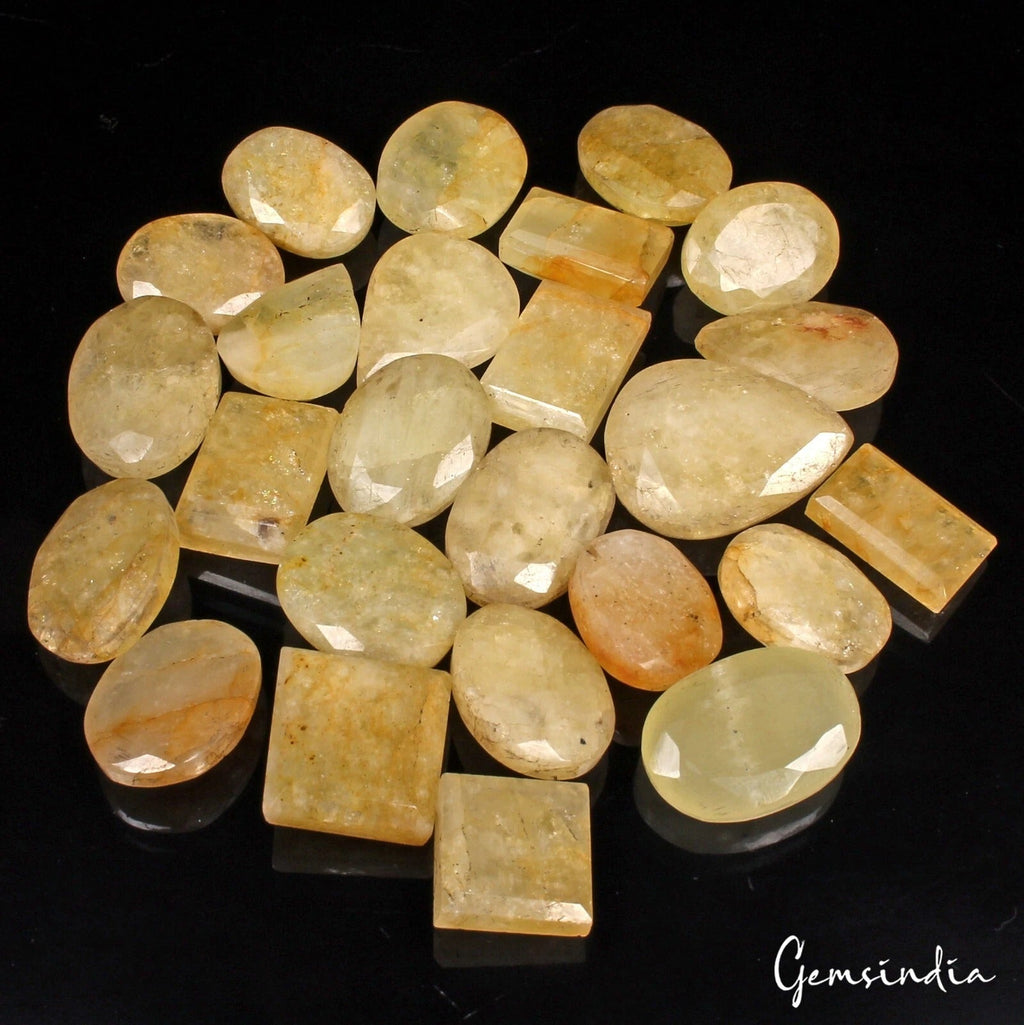 Natural Untreated Yellow Beryl Mix Faceted Loose Wholesale Gems Lot 25 Pc/440 Ct