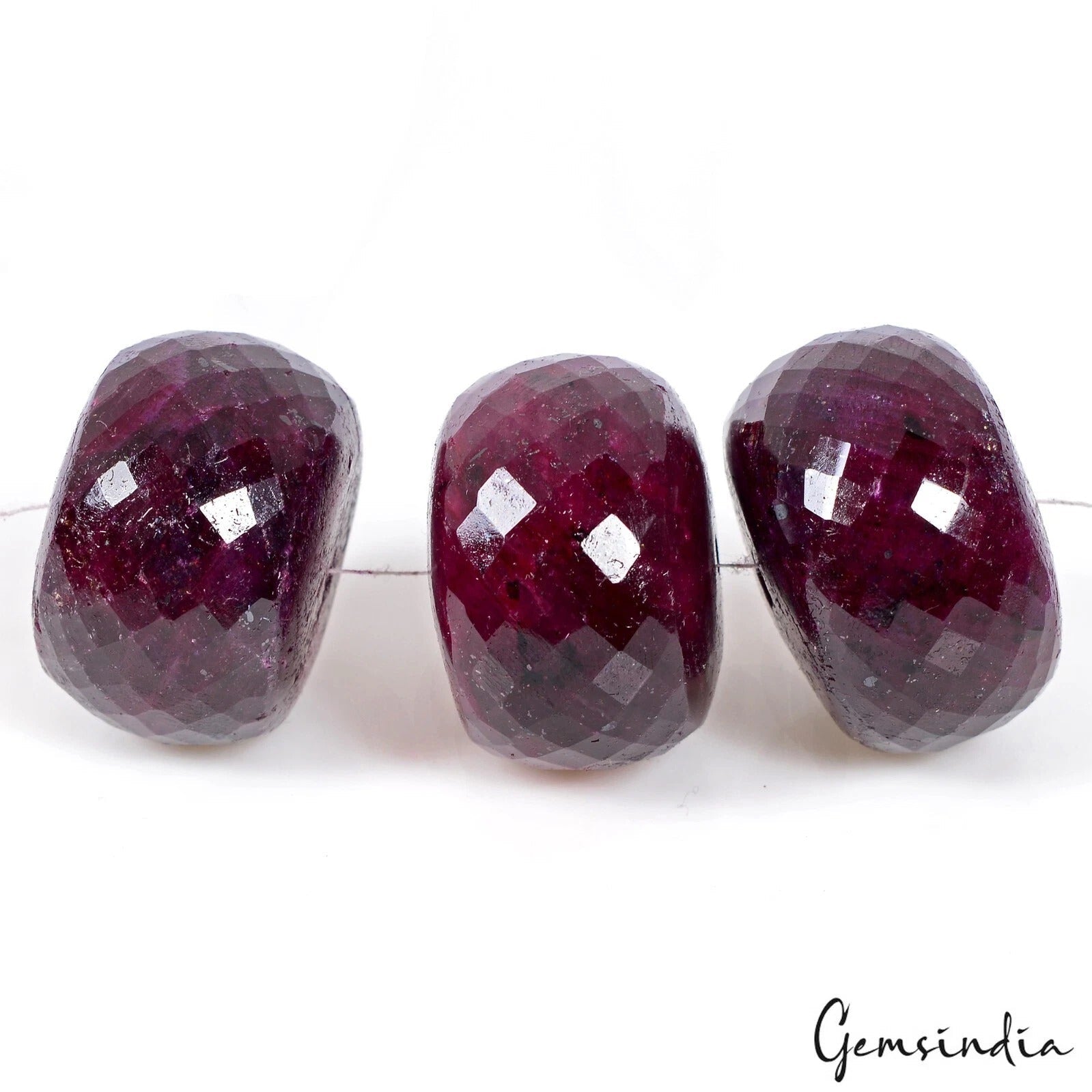 830 Cts/3 Pcs Natural Red Ruby Round Checker Cut Loose Drilled Huge Beads Lot