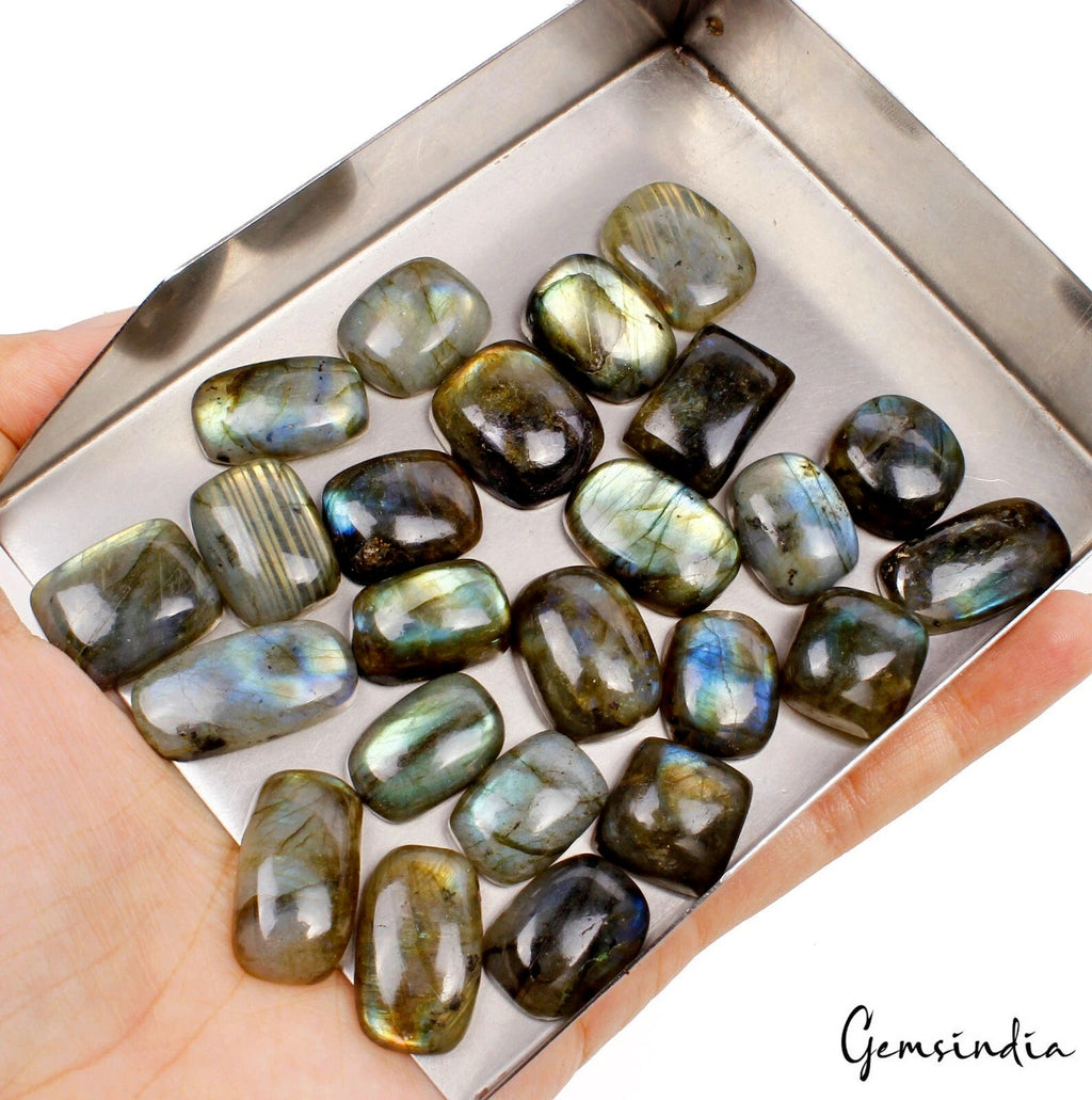 400 Cts Natural Blue Green Labradorite Cushion Cabochon Loose 15-25mm Gemstones