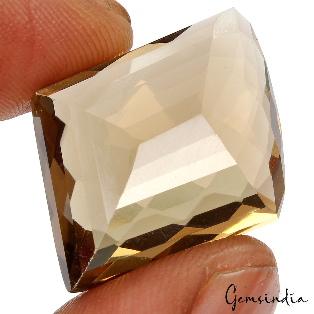 Natural 31.30 Ct Brazilian Honey Gold Citrine Fancy Checker Cut Loose Gemstone