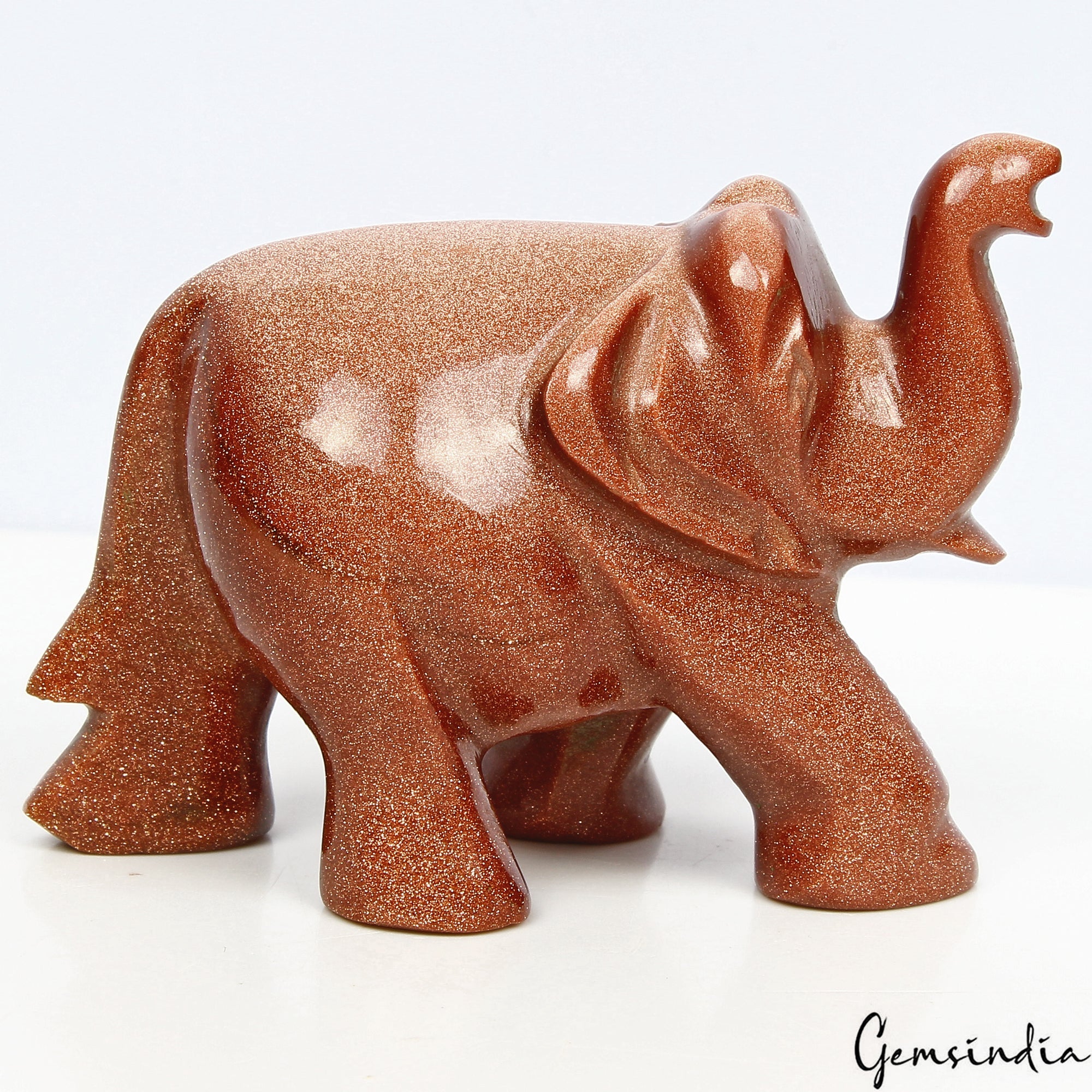 Natural Sunstone Trunk Up Elephant Statue 480 Cts Home Decor Artwork Sculpture