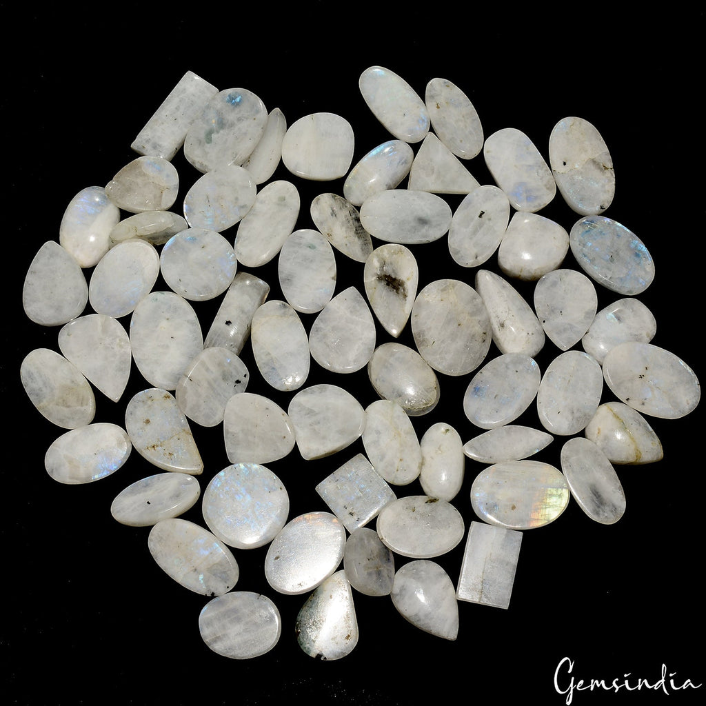 1200Ct/61 Pcs Natural Untreated Blue Shine Moonstone Mix Cab Loose Wholesale Gem