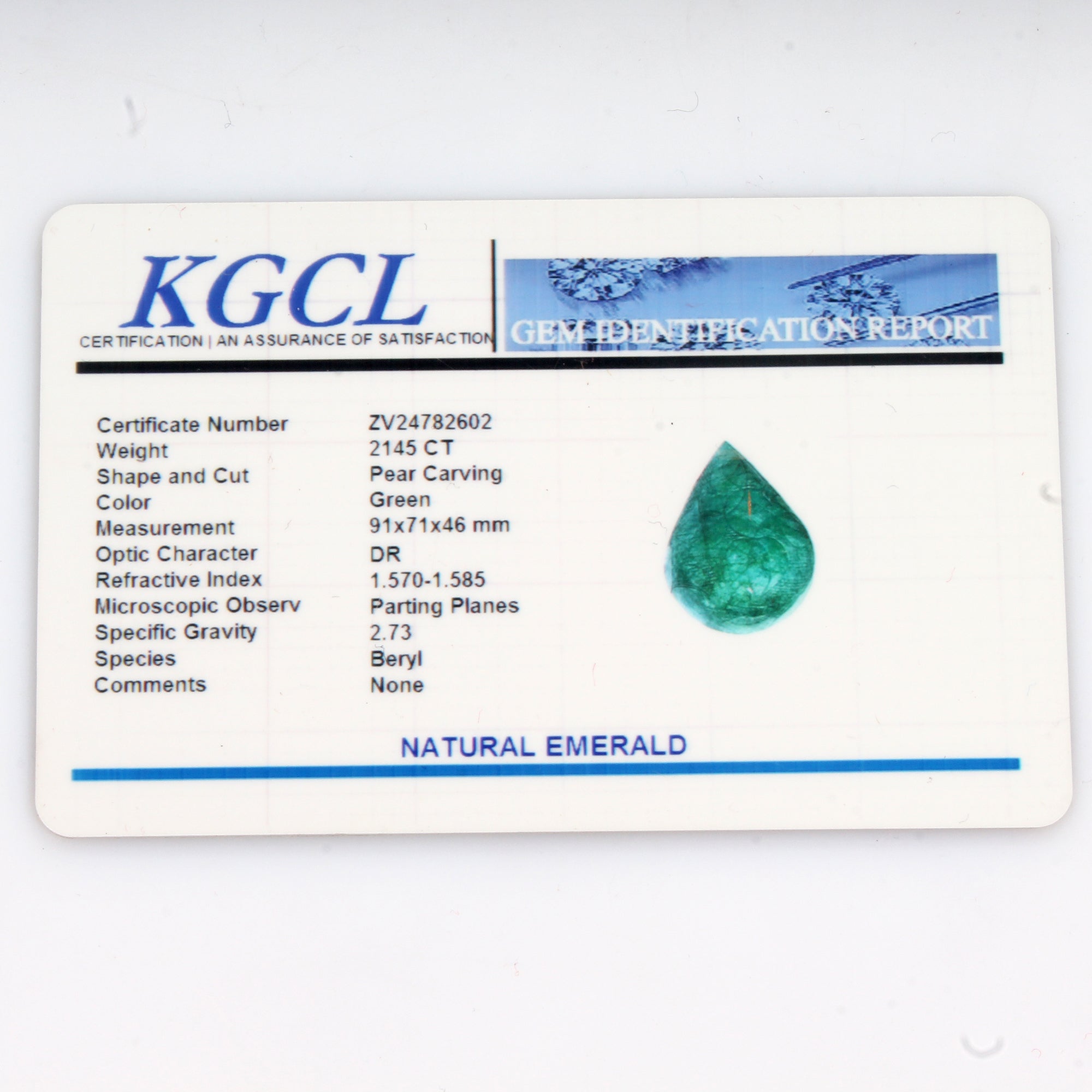 Certified 2145 Ct Natural Brazilian Green Emerald Pear Hand Carved Huge Size Gem