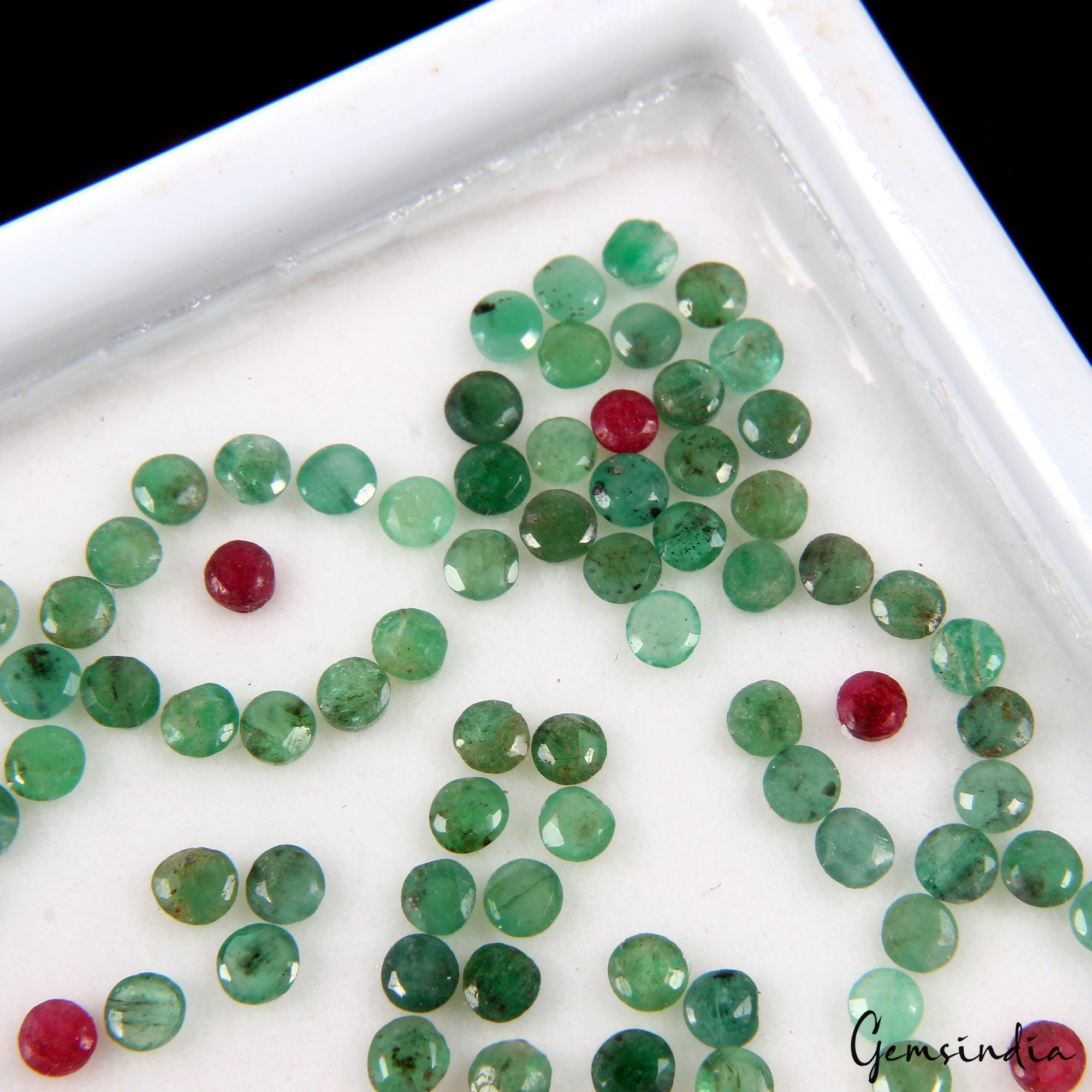 Natural Ruby & Emerald Round Facet Loose Gemstone 34.10Ct/347Pcs Lot for Jewelry