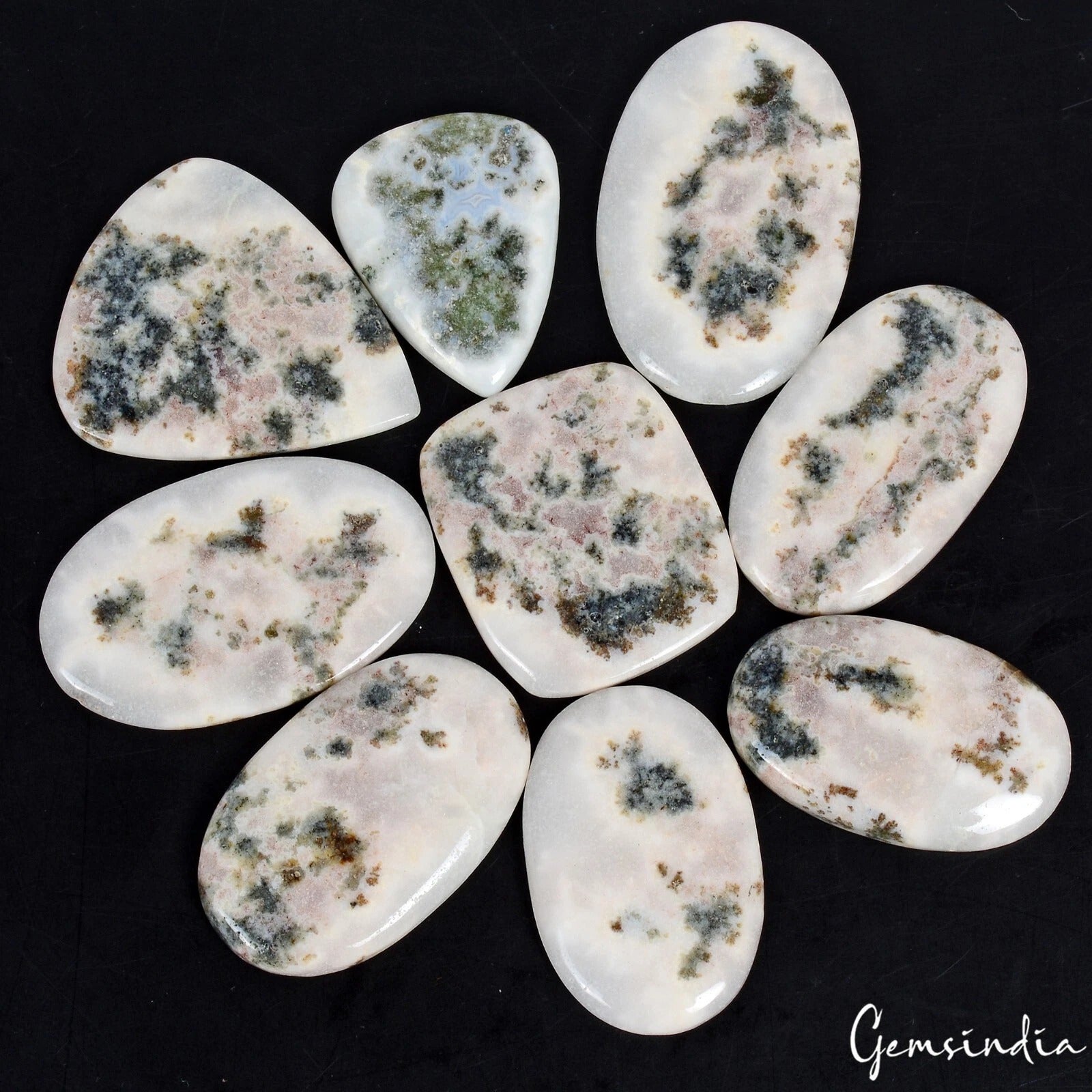 620 Cts/9 Pcs Natural Bi-Color Untreated Dendrite Opal Mixed Cab Loose Gems Lot