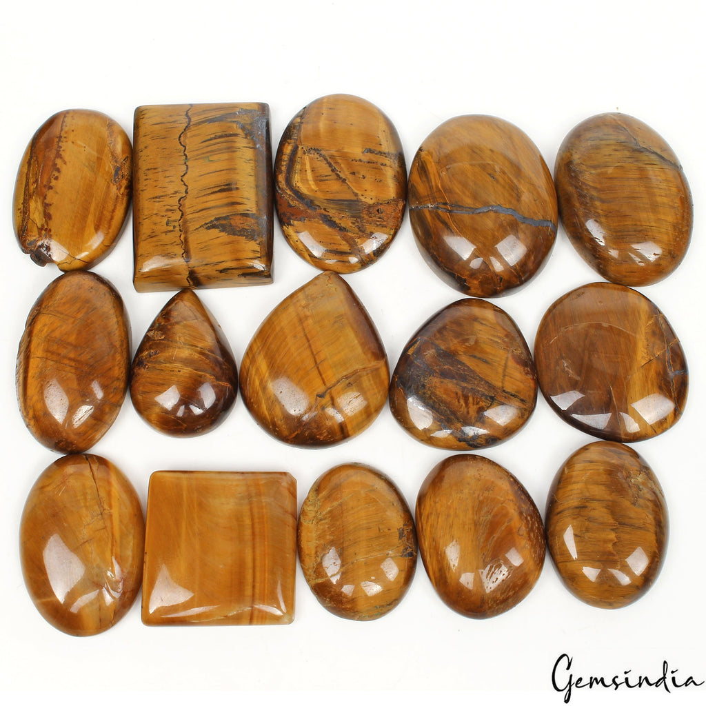 780 Ct/15 Pcs Natural Untreated Brown Tiger Eye Assorted Cab Loose Gemstones Lot
