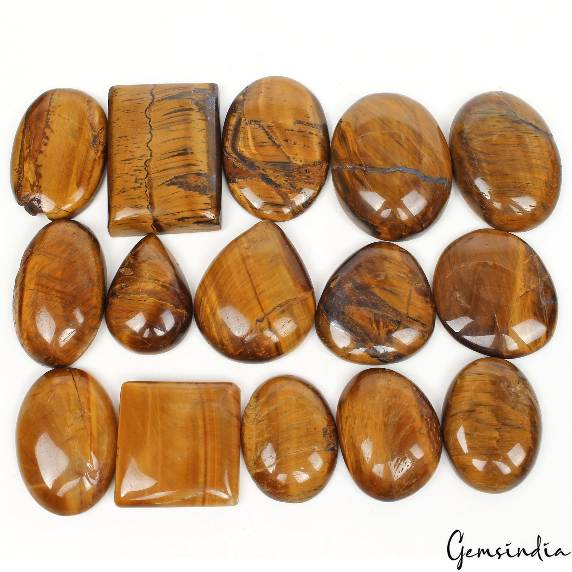 780 Ct/15 Pcs Natural Untreated Brown Tiger Eye Assorted Cab Loose Gemstones Lot