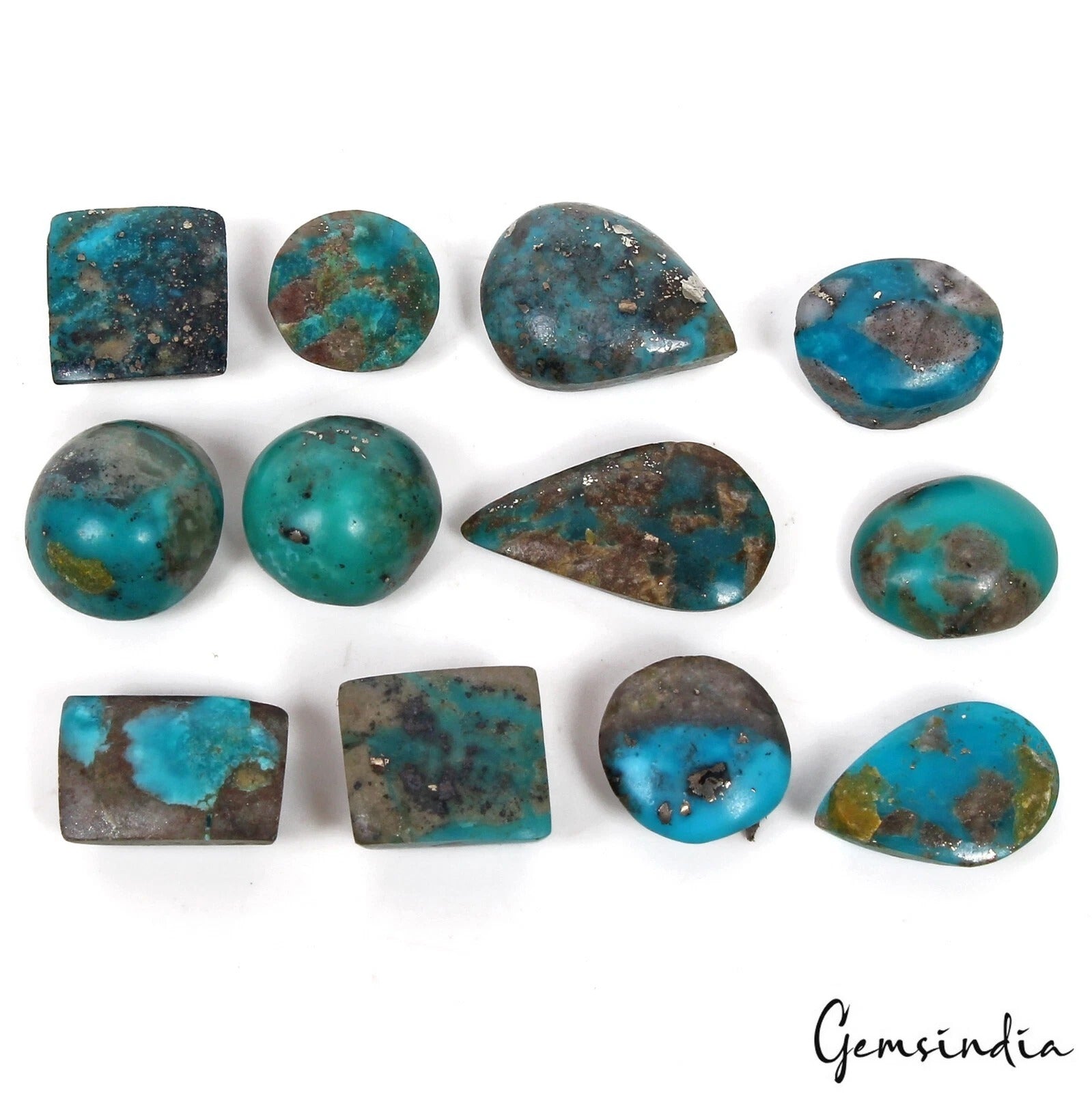 76.30 Cts/12 Pcs Natural Persian Blue Turquoise Neyshabur Mix Cab Loose Gems Lot