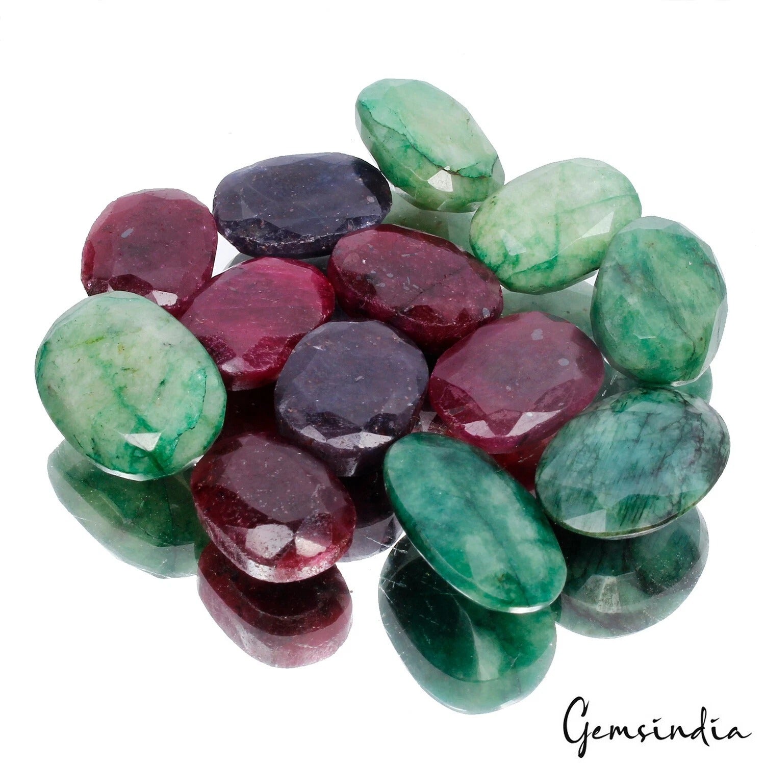 300 Cts/13 Pcs Natural Multi Color Ruby Emerald Sapphire Mix Cut Loose Gemstones