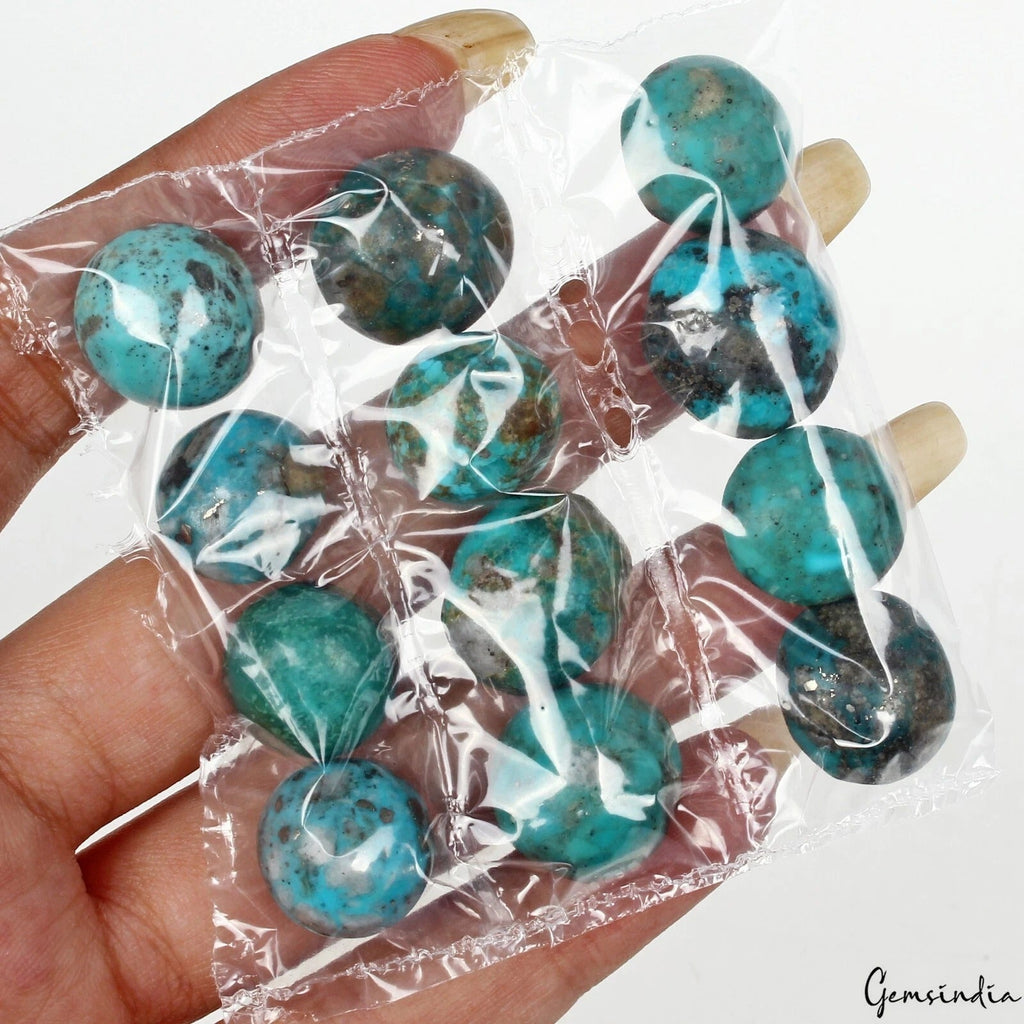 173 Ct/12 Pcs Natural Untreated Blue Persian Turquoise Round Cab Gem For Jewelry