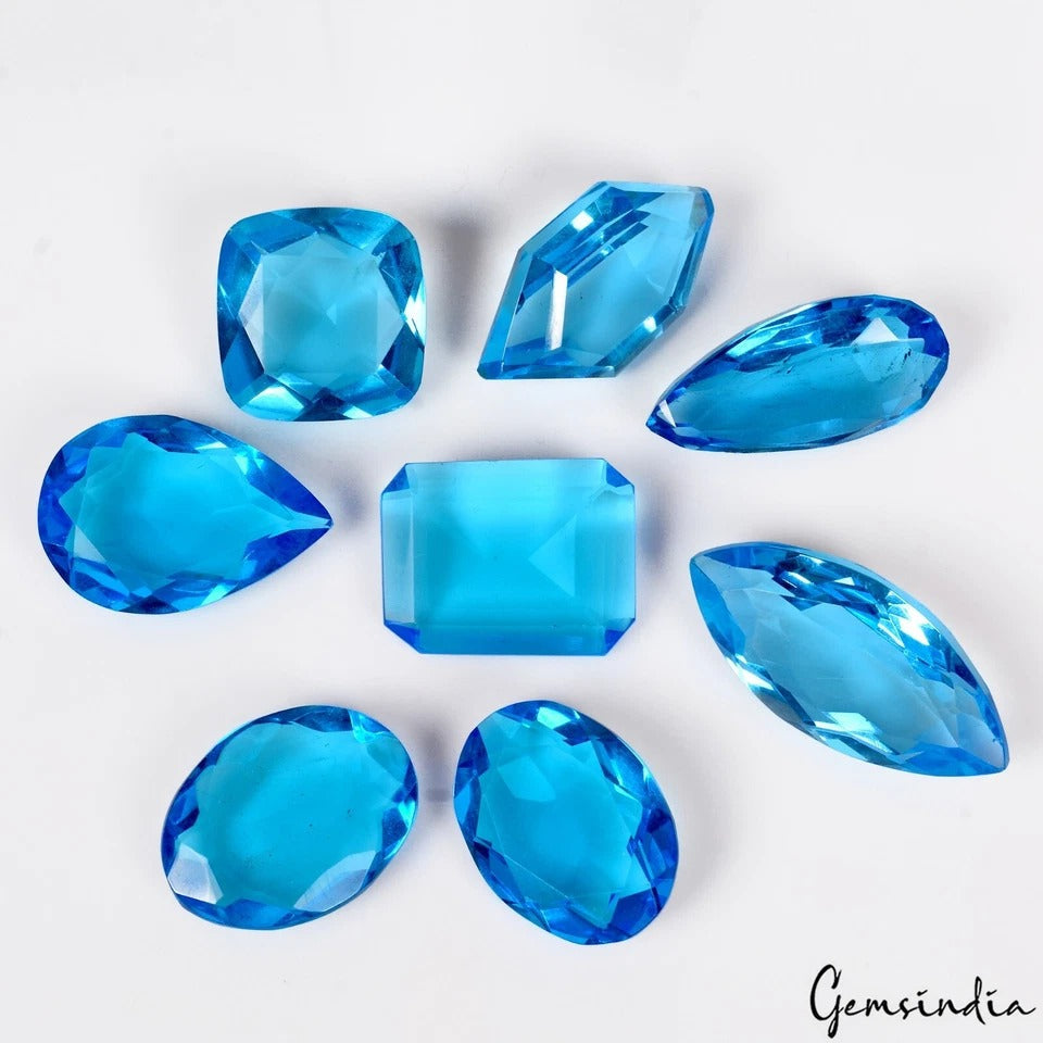 176.30Ct/8 Pcs Lab Created Eye Clean Blue Hydro Topaz Wholesale Loose Gemstones
