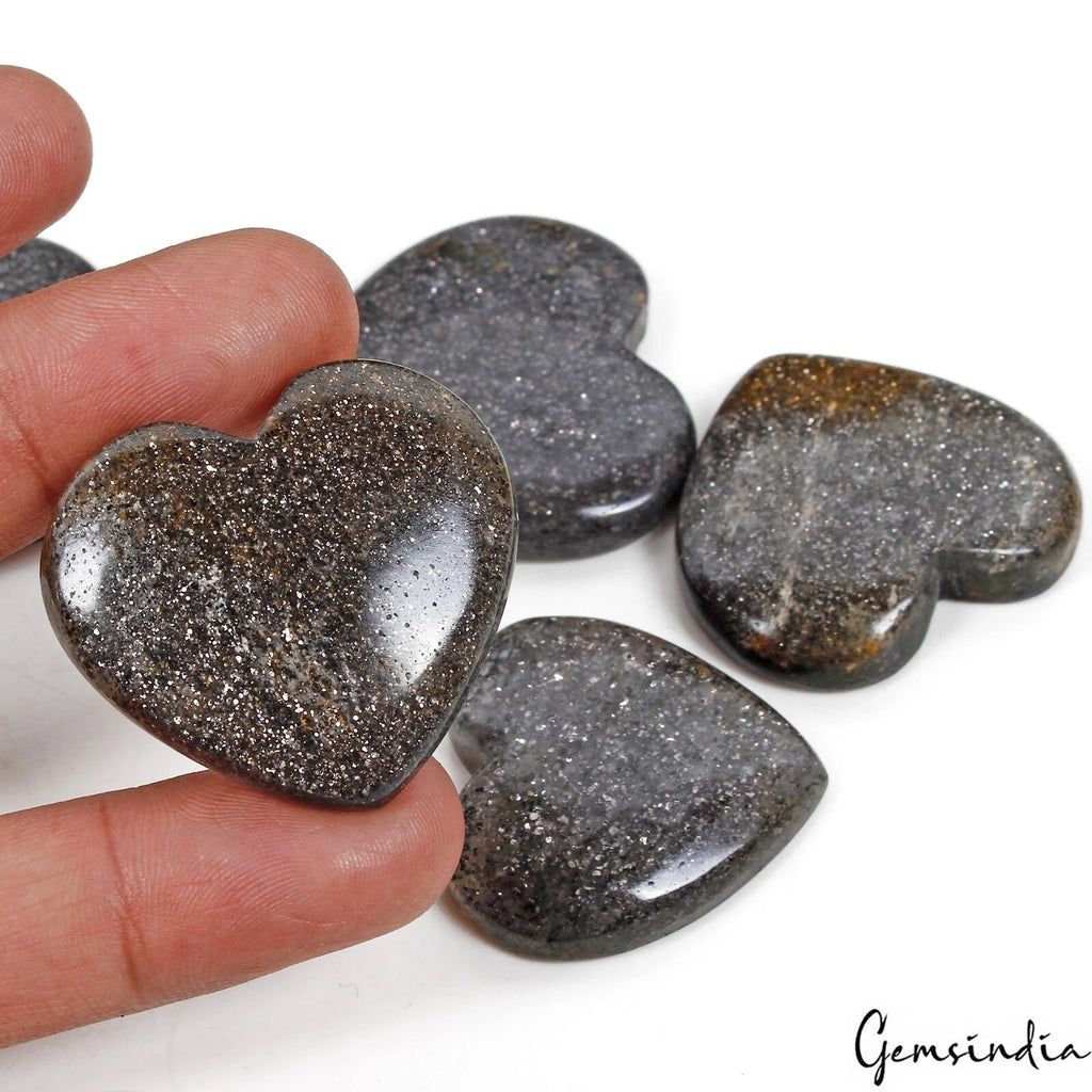 Sunstone Lot, Cabochon, Untreated, Black — 5 Pieces, 32mm to 38mm, 370 Ct