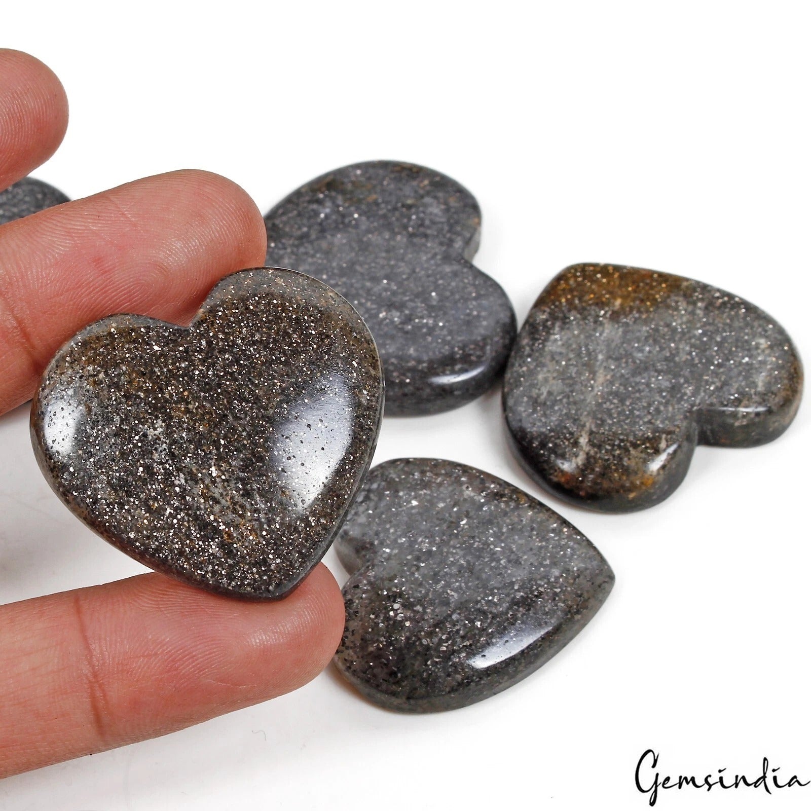 Sunstone Lot, Cabochon, Untreated, Black — 5 Pieces, 32mm to 38mm, 370 Ct