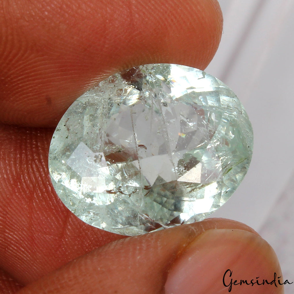 16.50 Cts Unheated Green Aquamarine Huge Oval Faceted Loose Gemstone From Brazil