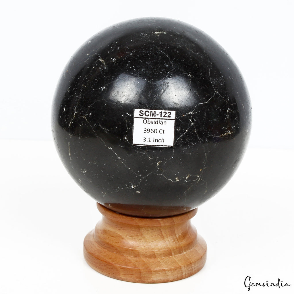 3960 Ct Natural Black Obsidian Crystal Healing Ball/Sphere Mineral Gemstone~3.1"