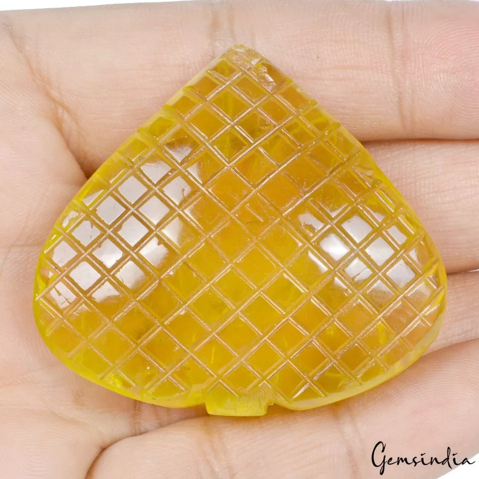 345 Ct. Natural Untreated Yellow Fluorite Beautiful Floral Hand carved Gemstone
