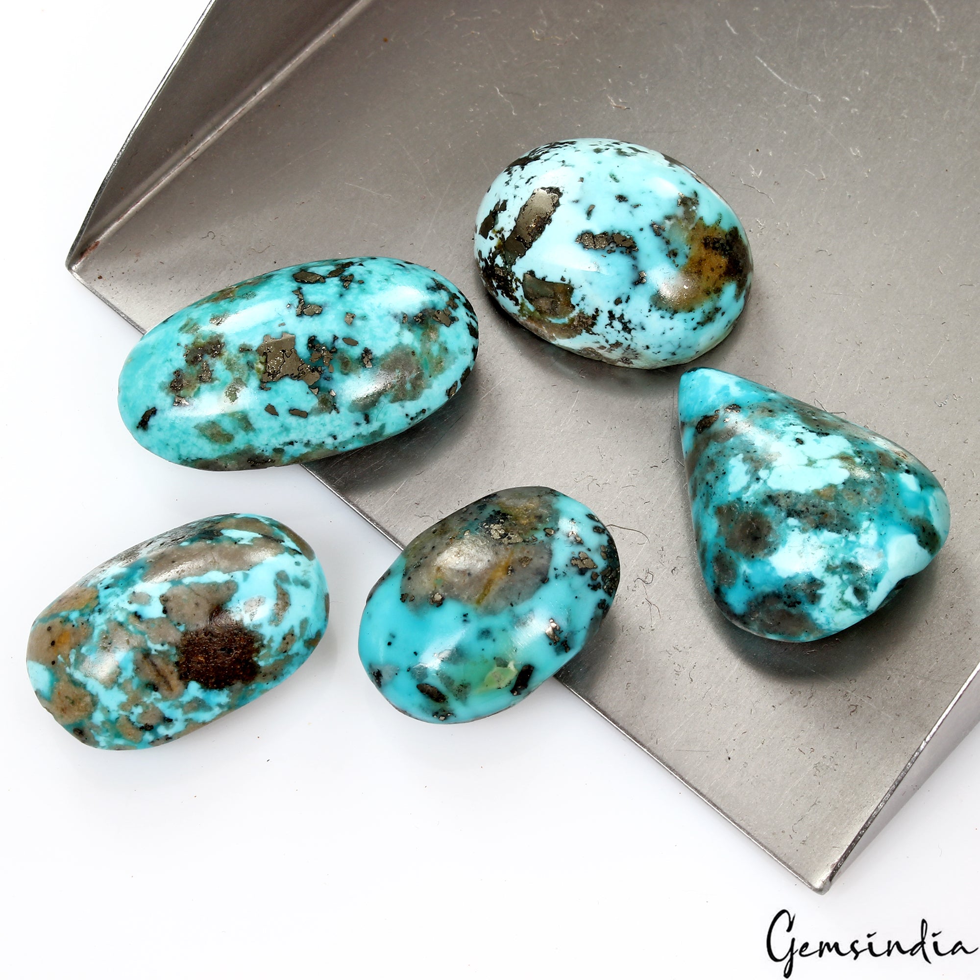 5 Persian Turquoise Neyshabur Cabochon Lot, Not Stabilized, %100 Natural 23-32mm