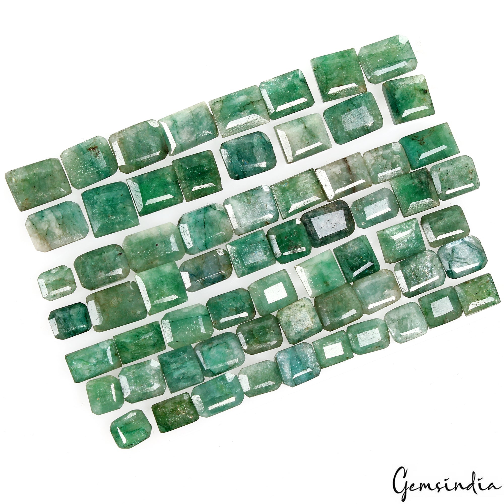 64 Pcs Natural Green Emerald Mix Cut 7mm-11mm Loose Certified Jewelry Gemstones