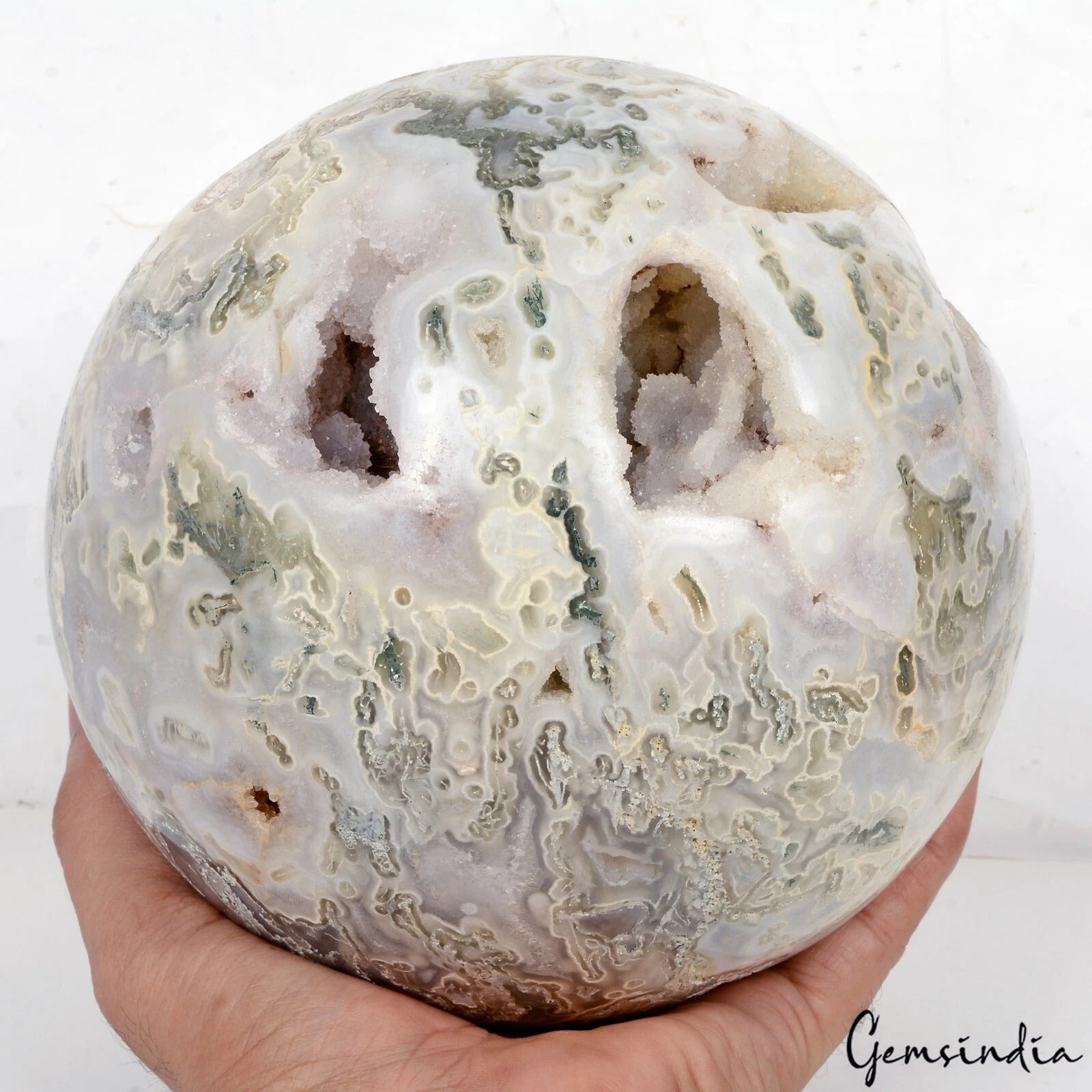 5.79 Kilo Natural Dendrite Moss Agate Druzy Crystal Healing Mineral Sphere~ 6.5"
