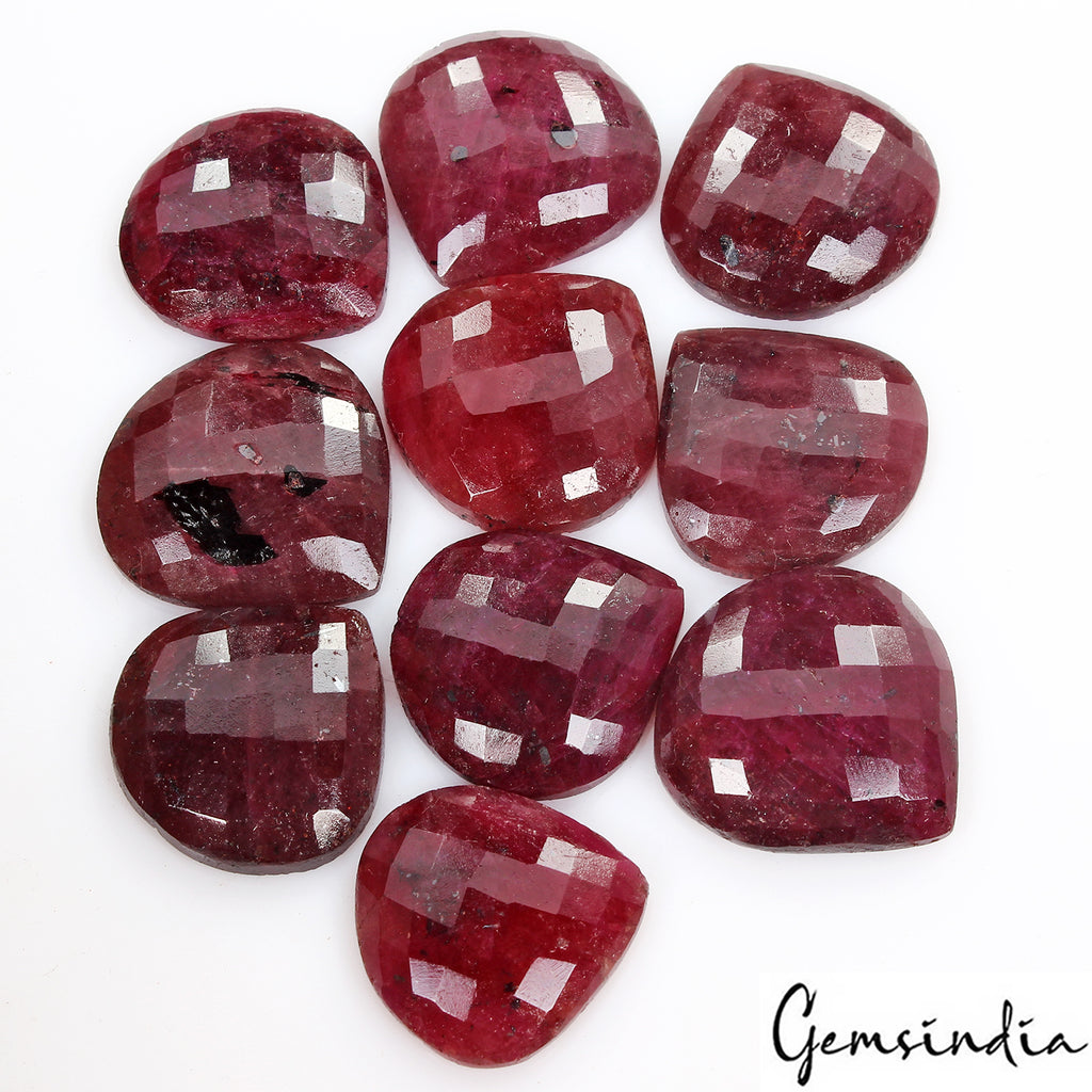 Ruby Lot, Loose Gemstone, Color Enhanced, Red — 10 Pieces, 23mm to 27mm, 380 Ct, Madagascar