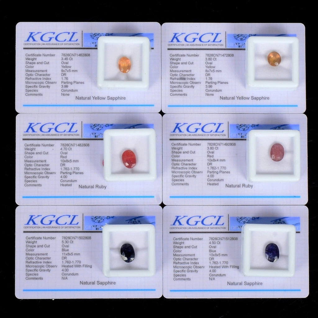 Certified 25.55Ct/6 Pcs Red Ruby Ceylon Blue Yellow Sapphire Oval Cut Loose Gems