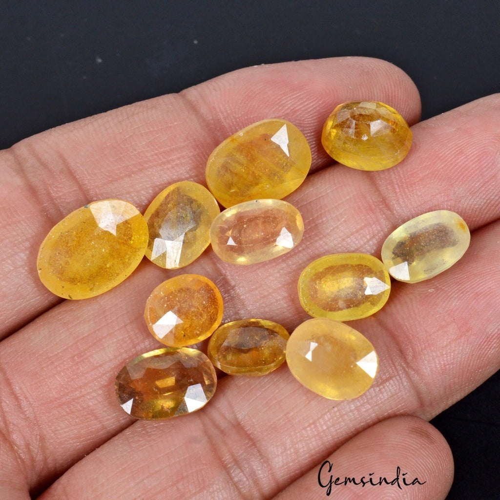 54.80 Ct Natural Yellow Sapphire Oval Cut Loose Untreated Ceylon Gemstones~11 Pc