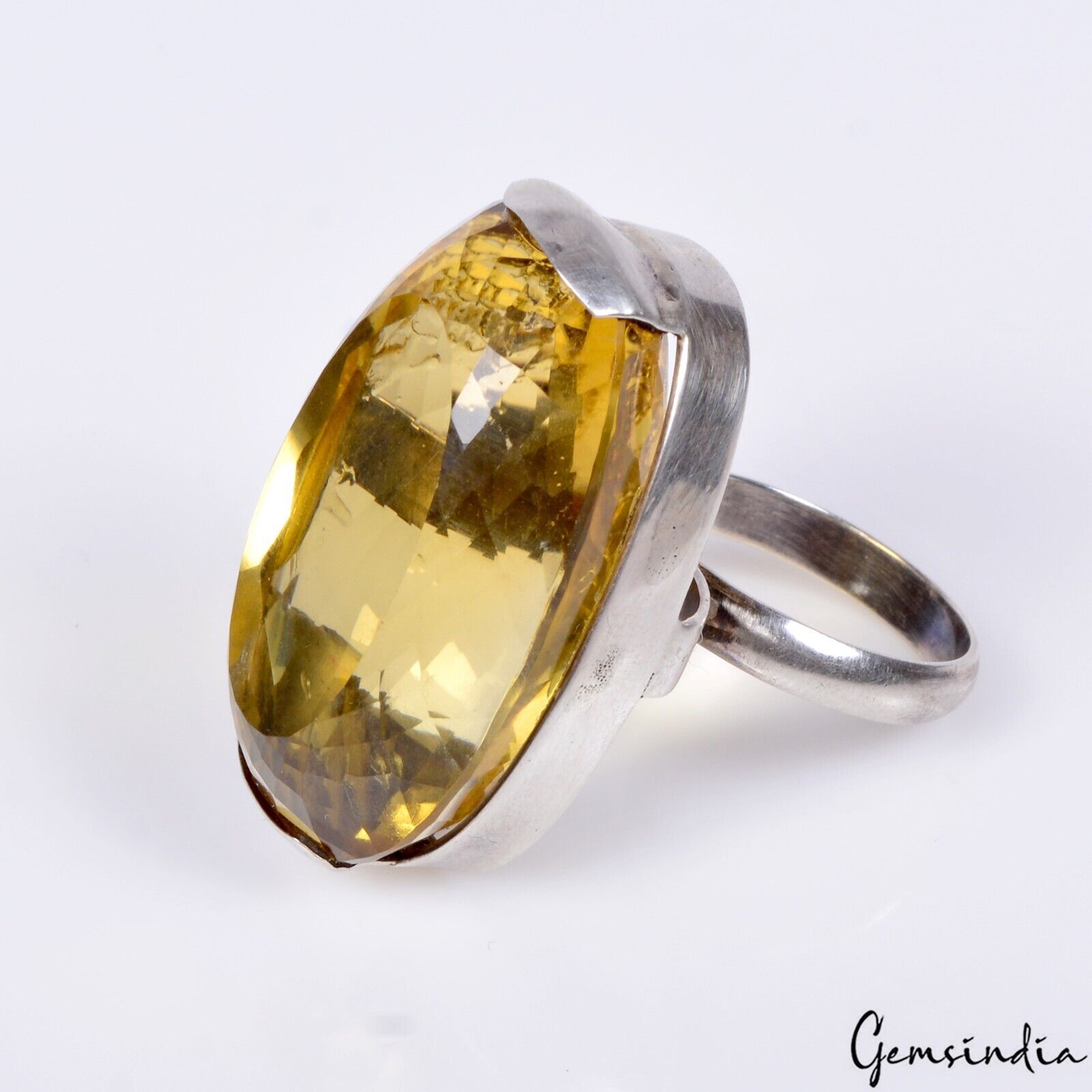 Citrine Sterling Silver Ring, Untreated, Silver — Size 7 US, 102.15 Ct (20.45 g)