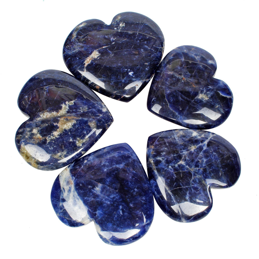 600 Ct/5 Pcs Natural Untreated Blue Sodalite Heart Cab Loose Gem Lot For Jewelry