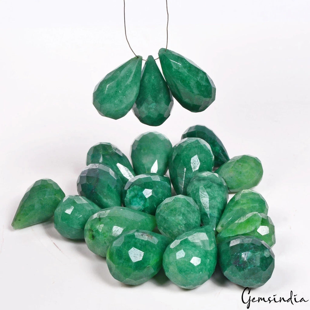 Certified 600 Ct/20 Pcs Natural Green Emerald Pear Cut Drill Briolettes Gems Lot