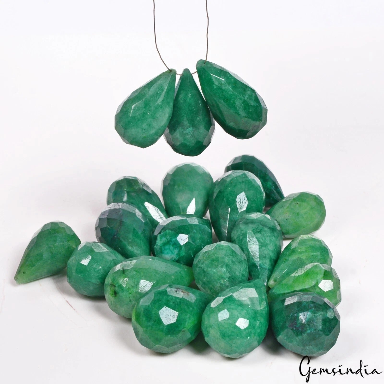 Certified 600 Ct/20 Pcs Natural Green Emerald Pear Cut Drill Briolettes Gems Lot