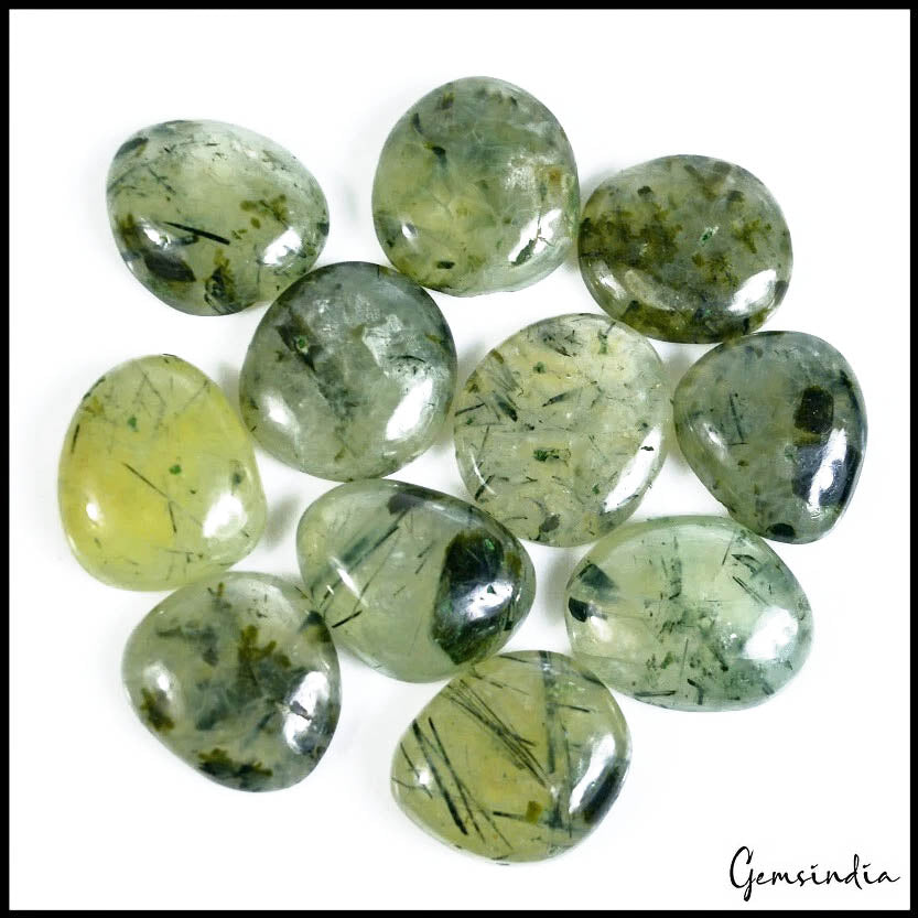 345 Cts/11 Pcs Natural Untreated Black Needles Prehnite Fancy Cab Wholesale Gems