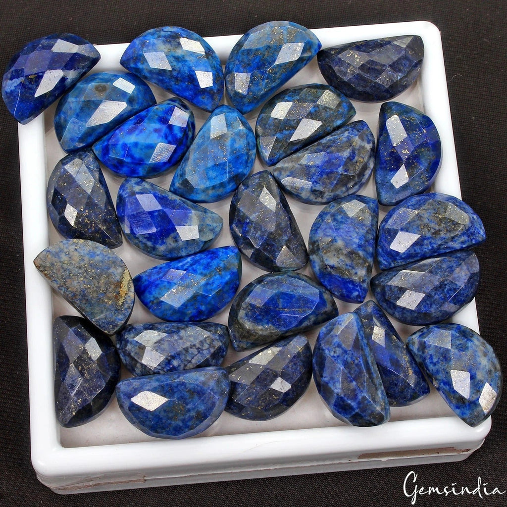 480 Ct/26 Pcs Natural Blue Lapis Lazuli Gold Pyrite 'D' Checker Cut 22x13mm Gems
