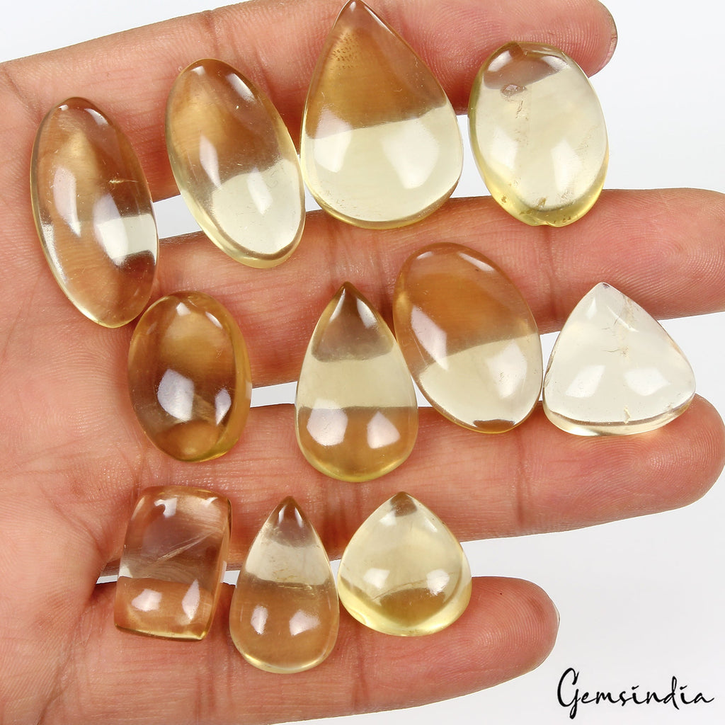 11 Pcs Natural Lemon Citrine Quartz Mix Cabochon Loose 17-29mm Gemstones ~260 Ct