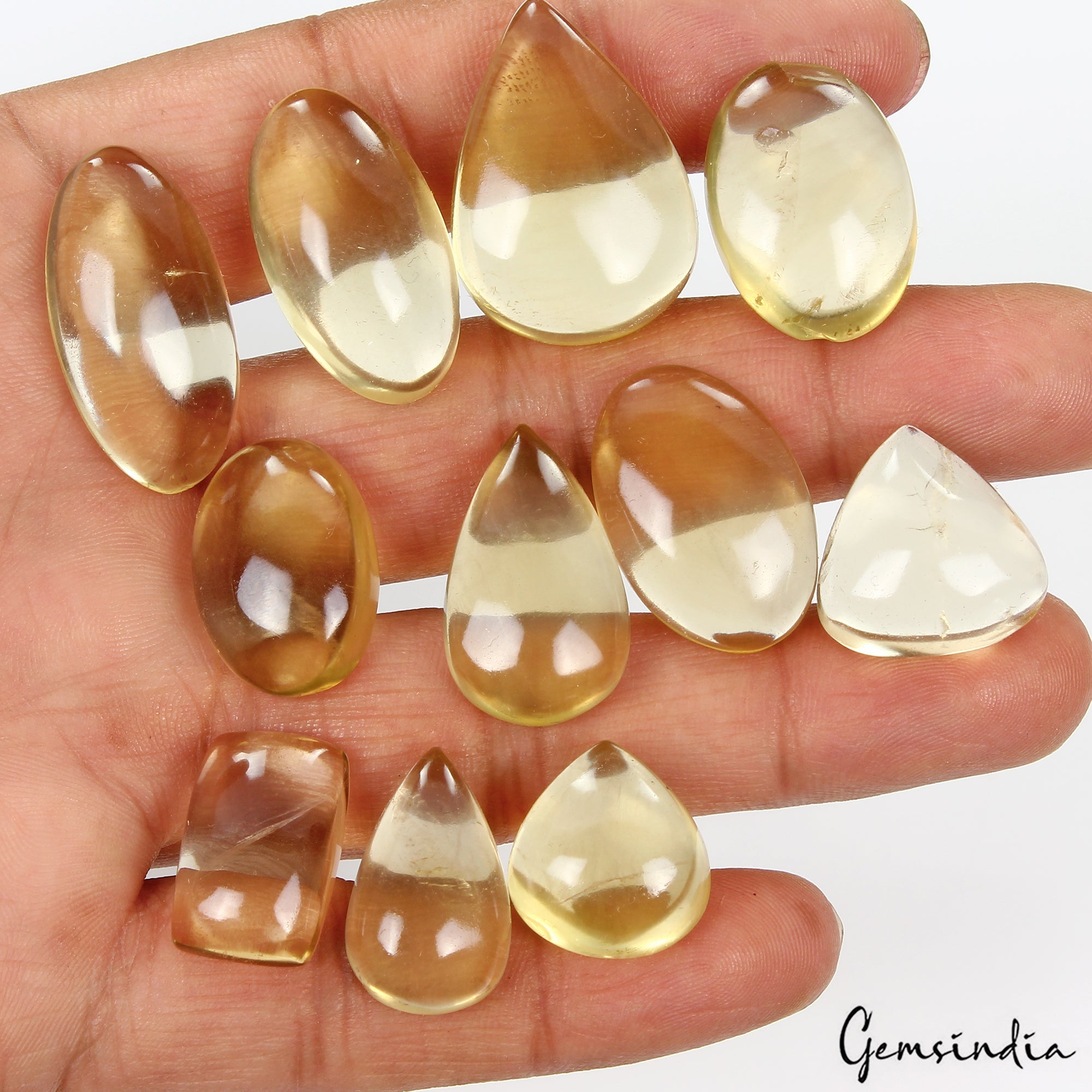 11 Pcs Natural Lemon Citrine Quartz Mix Cabochon Loose 17-29mm Gemstones ~260 Ct