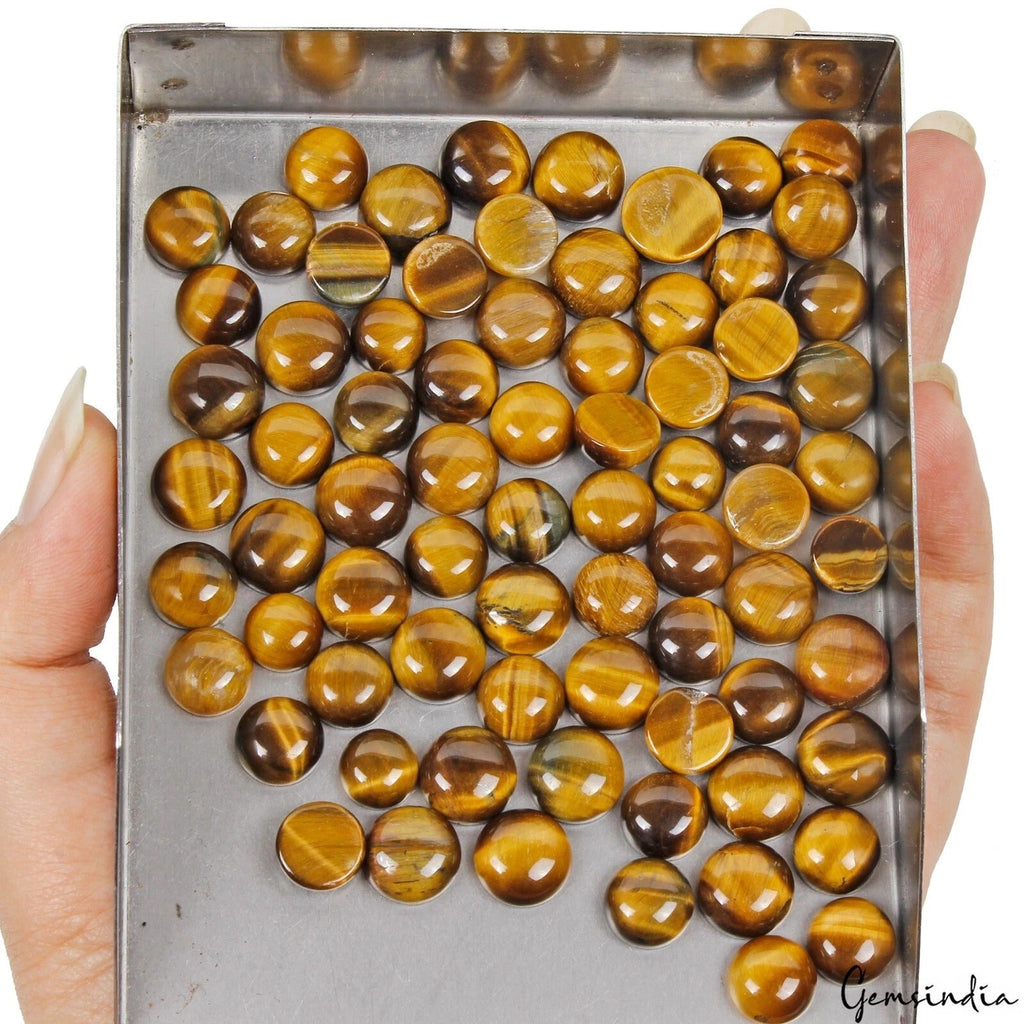 330 Ct Natural Tiger Eye 8mm-11mm Flat Back Round Cabochon Loose Gemstones~74 Pc